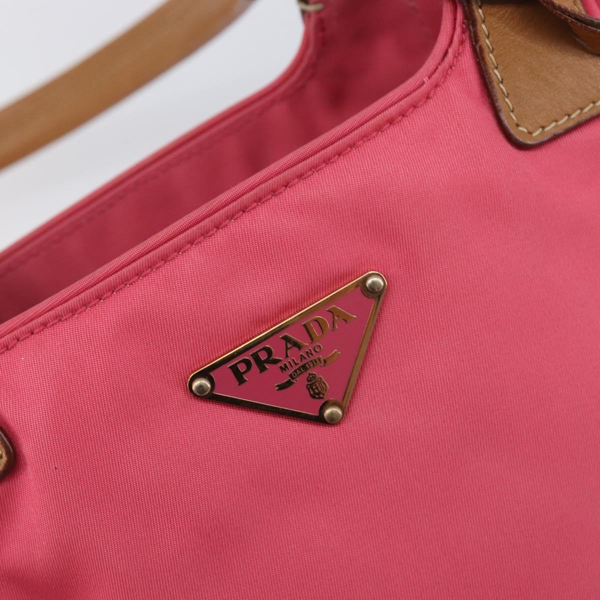 PRADA Hand Bag Nylon Pink Gold Tone Auth 207253V