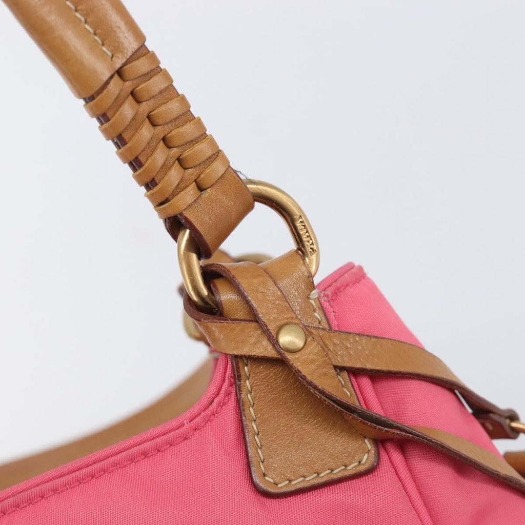 PRADA Hand Bag Nylon Pink Gold Tone Auth 207253V