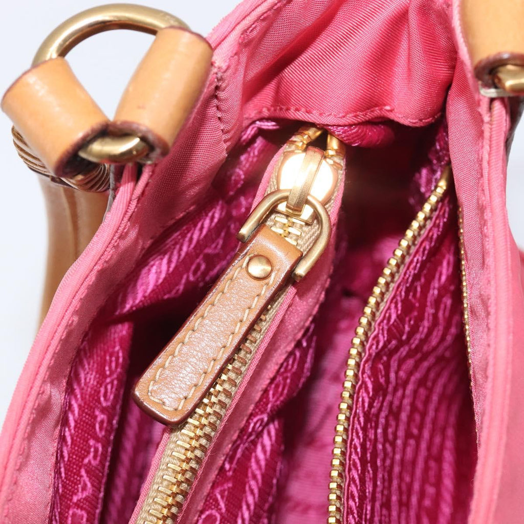 PRADA Hand Bag Nylon Pink Gold Tone Auth 207253V