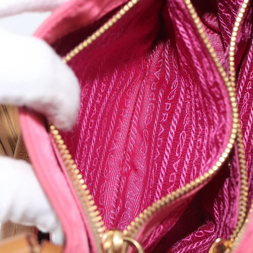 PRADA Hand Bag Nylon Pink Gold Tone Auth 207253V