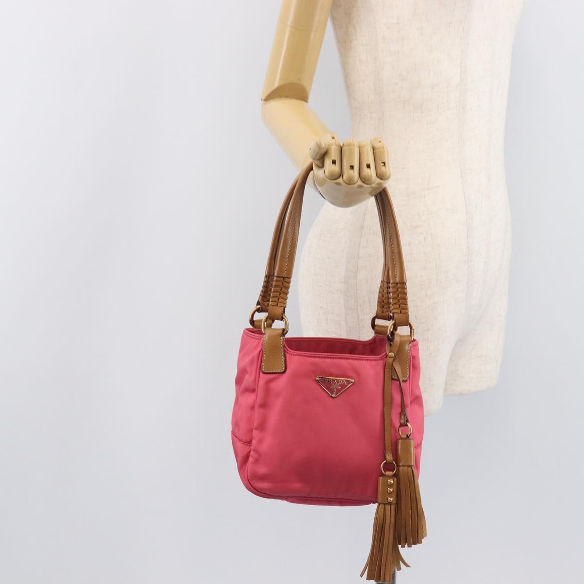 PRADA Hand Bag Nylon Pink Gold Tone Auth 207253V