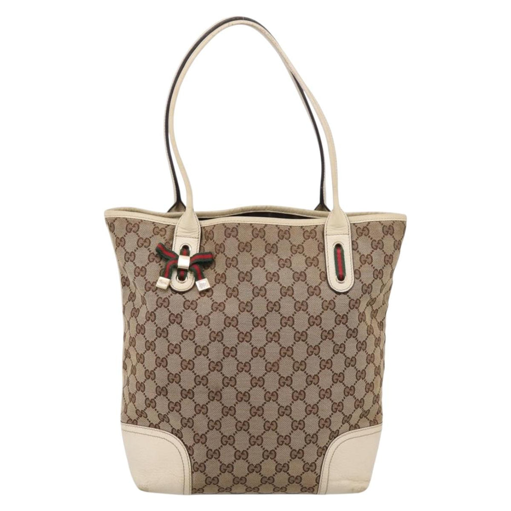GUCCI GG Canvas Web Sherry Line Hand Bag 2 Set Beige Auth 207453