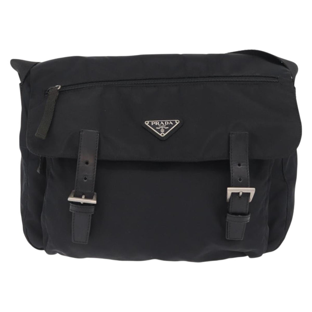 PRADA Shoulder Bag Nylon Black Silver Auth 207460V