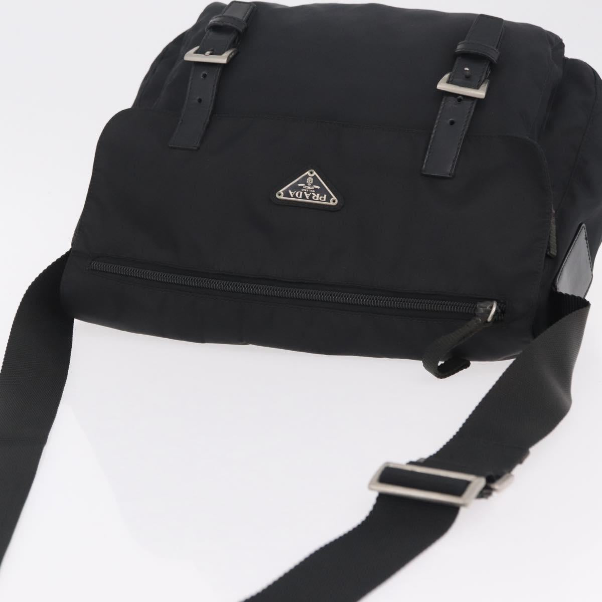 PRADA Shoulder Bag Nylon Black Silver Auth 207460V