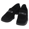 GUCCI Loafers Suede 25.5 cm Black Silver Auth 207479V