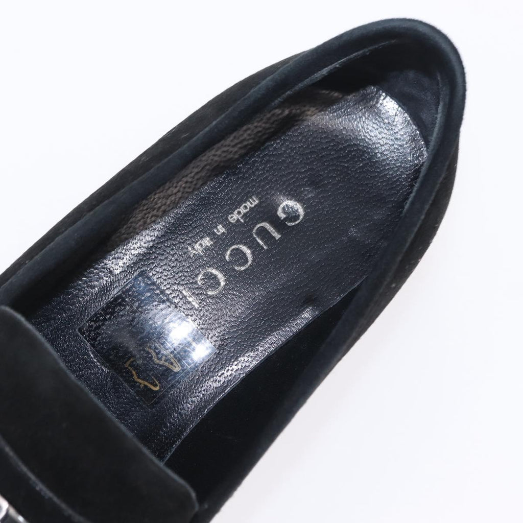 GUCCI Loafers Suede 25.5 cm Black Silver Auth 207479V