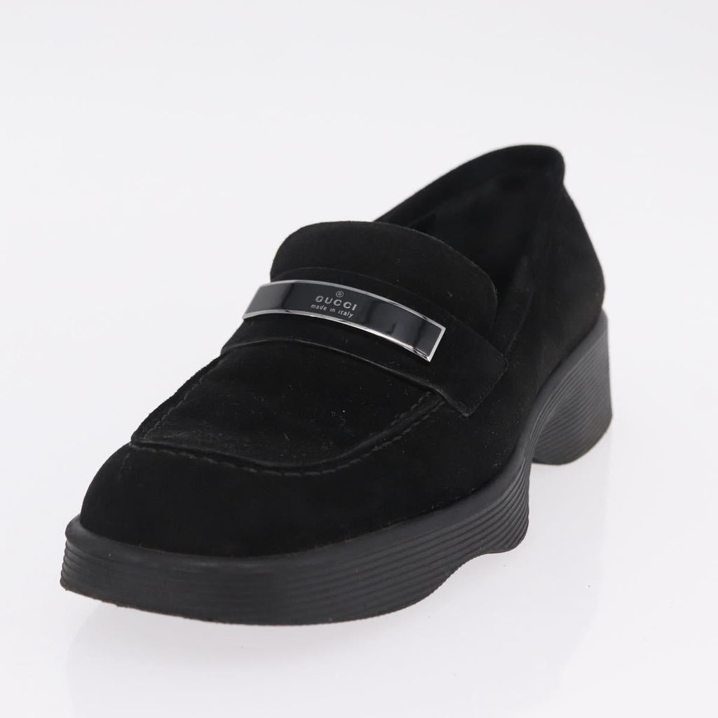 GUCCI Loafers Suede 25.5 cm Black Silver Auth 207479V