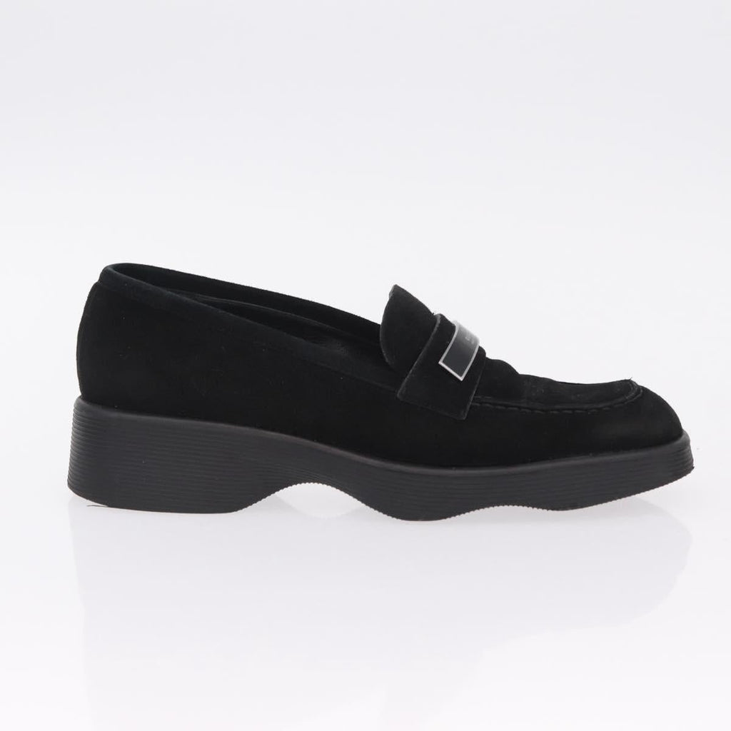 GUCCI Loafers Suede 25.5 cm Black Silver Auth 207479V