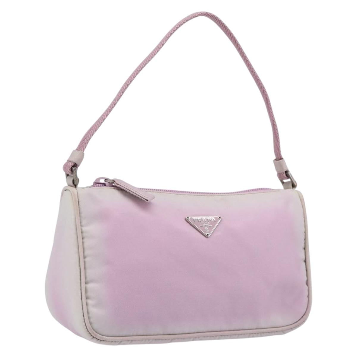 PRADA Accessory Pouch Nylon Pink Silver Auth 207483