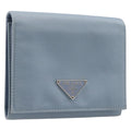 PRADA Compact Wallet Nylon Light Blue Silver Auth 207486A