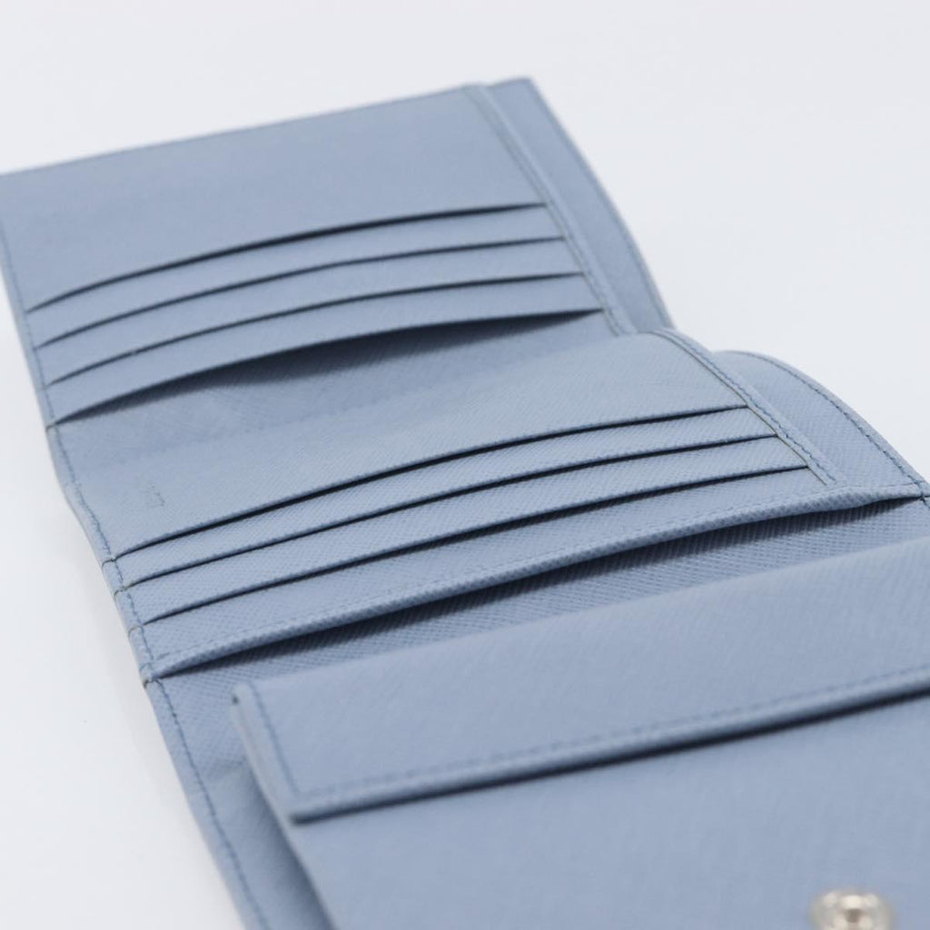 PRADA Compact Wallet Nylon Light Blue Silver Auth 207486A