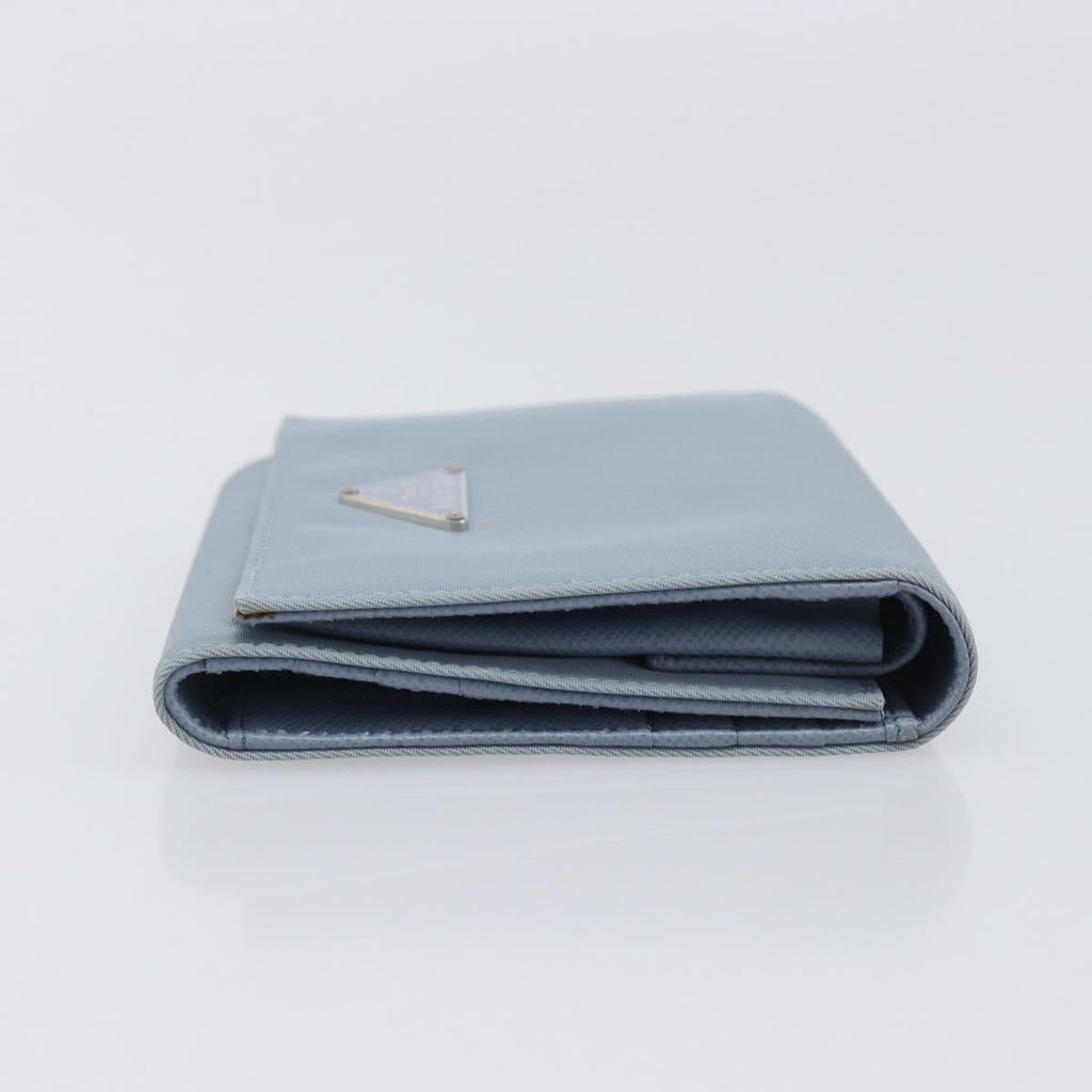 PRADA Compact Wallet Nylon Light Blue Silver Auth 207486A