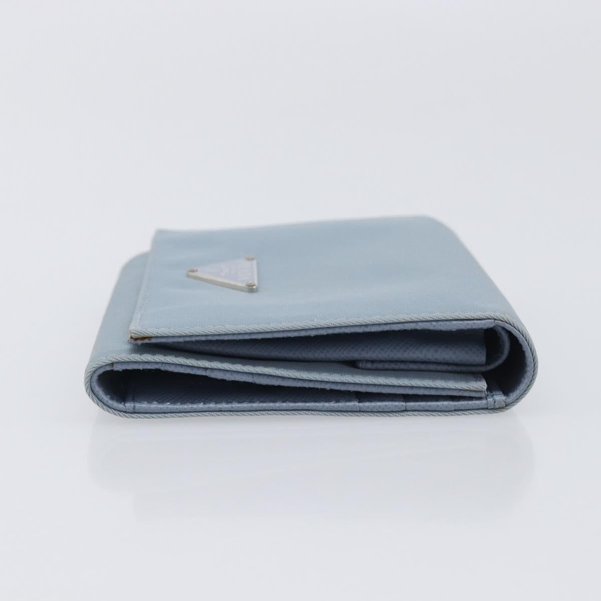 PRADA Compact Wallet Nylon Light Blue Silver Auth 207486A