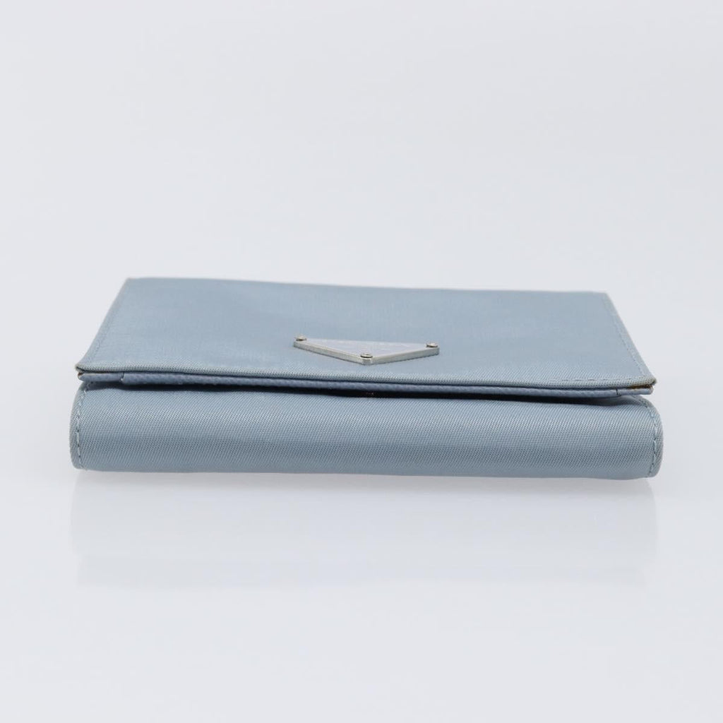 PRADA Compact Wallet Nylon Light Blue Silver Auth 207486A