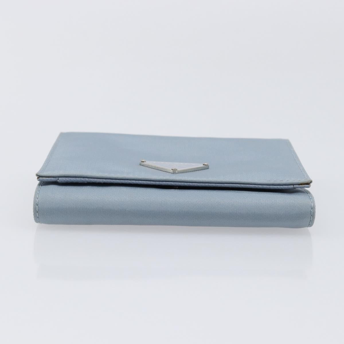 PRADA Compact Wallet Nylon Light Blue Silver Auth 207486A