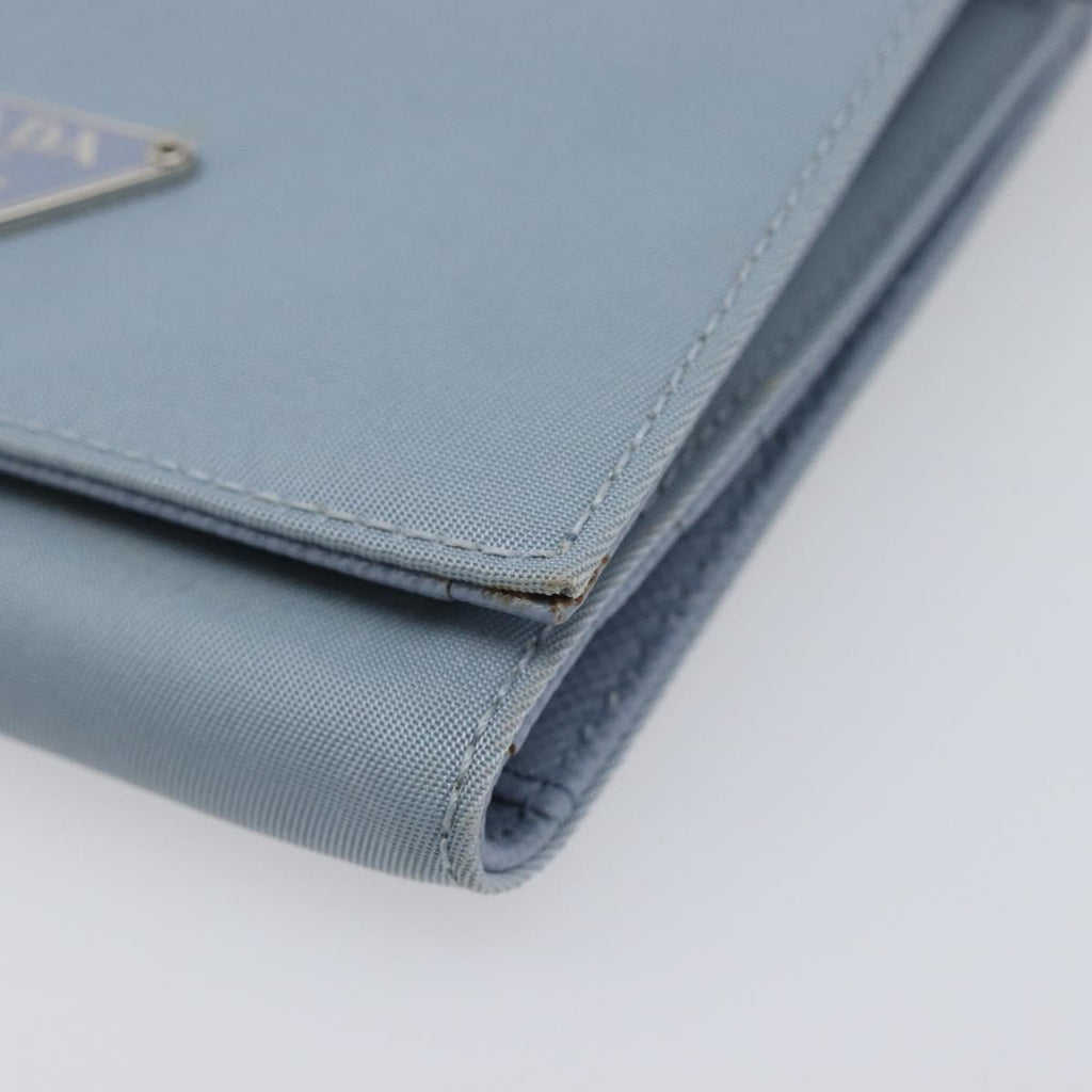 PRADA Compact Wallet Nylon Light Blue Silver Auth 207486A