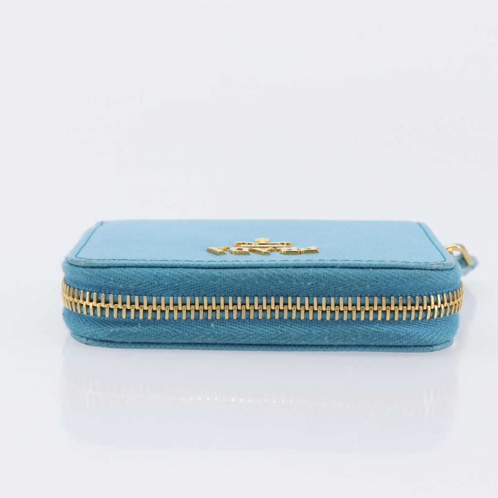 PRADA Coin Purse Safiano Leather Light Blue Gold Auth 207493V