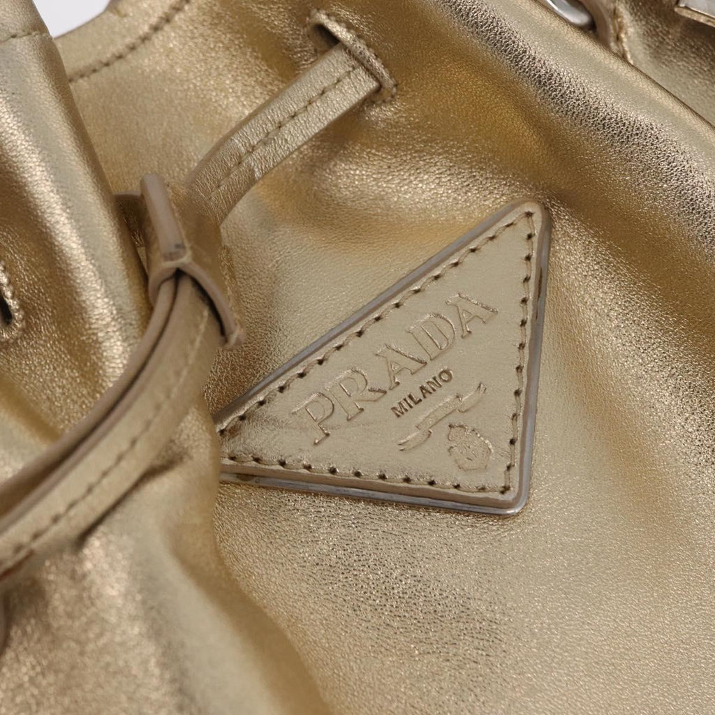 PRADA Tote Bag Leather Gold Silver Auth 207552A