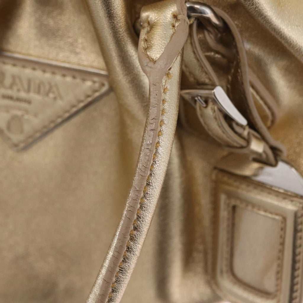 PRADA Tote Bag Leather Gold Silver Auth 207552A