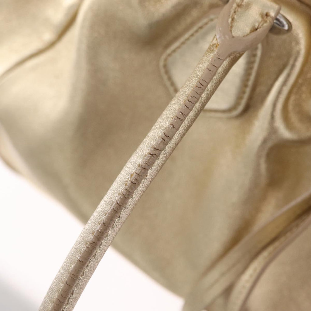 PRADA Tote Bag Leather Gold Silver Auth 207552A