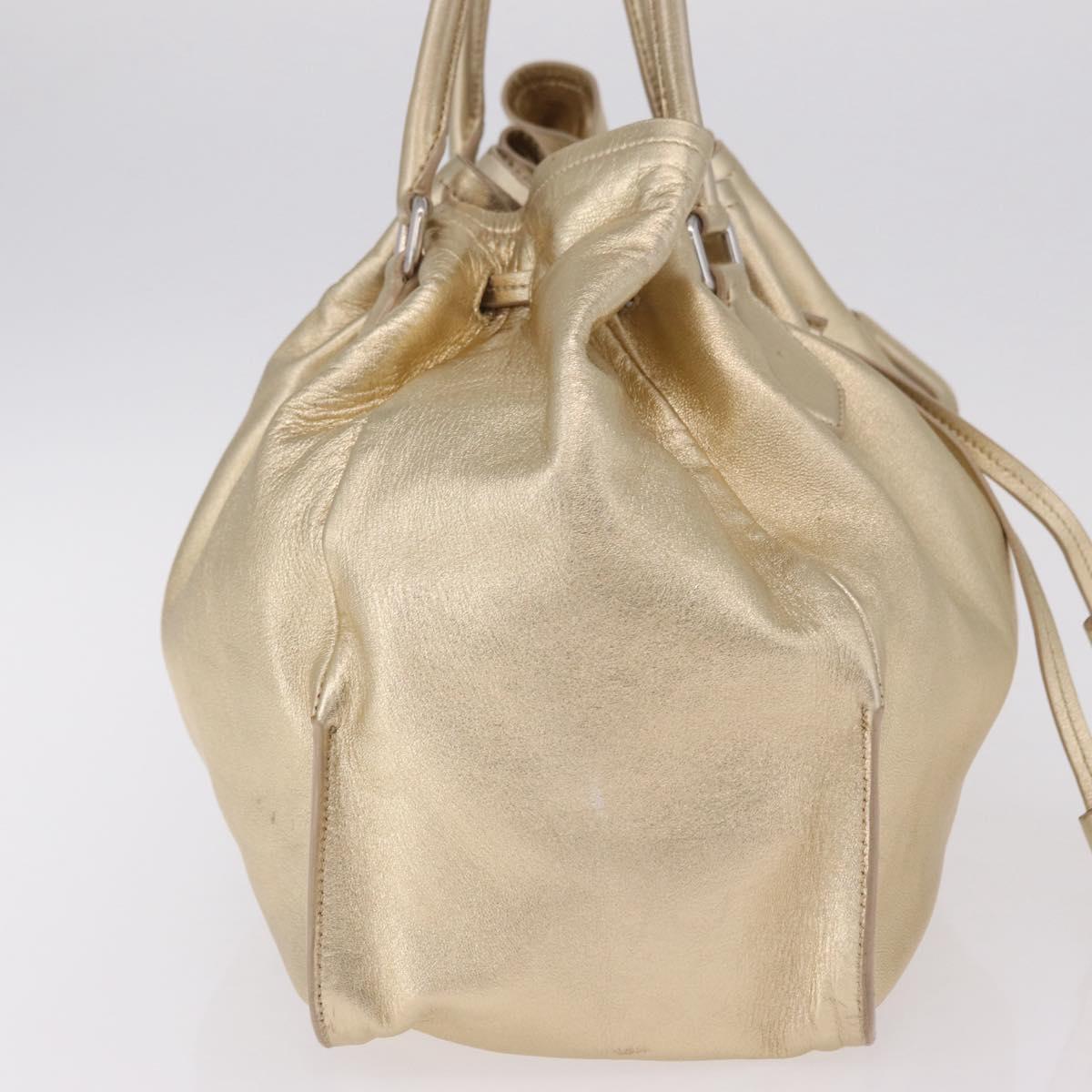 PRADA Tote Bag Leather Gold Silver Auth 207552A