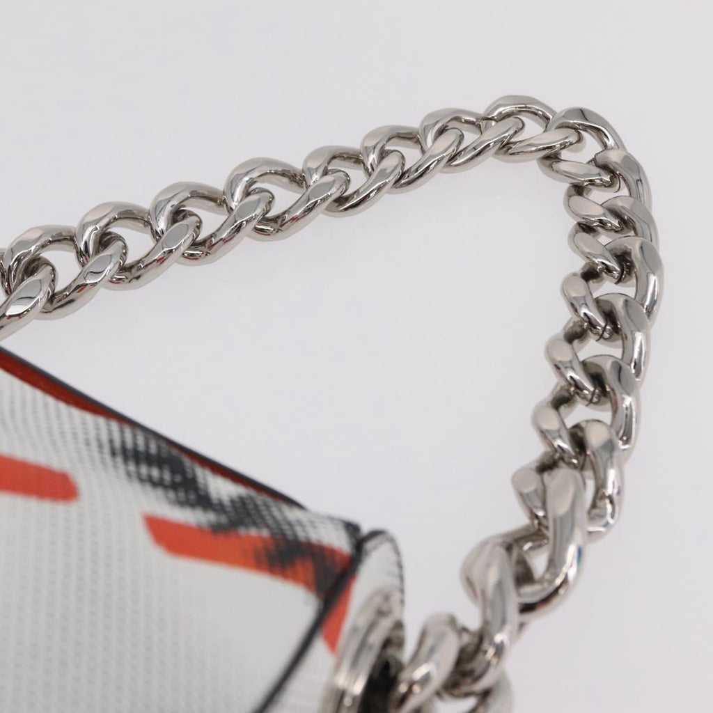 PRADA Chain Shoulder Bag Leather White Silver Auth 207574M