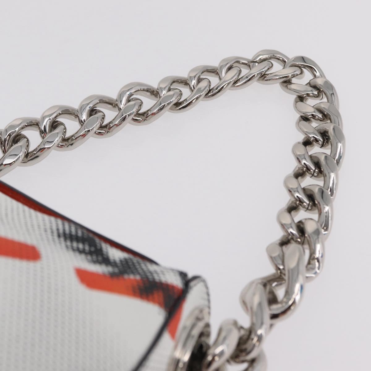PRADA Chain Shoulder Bag Leather White Silver Auth 207574M