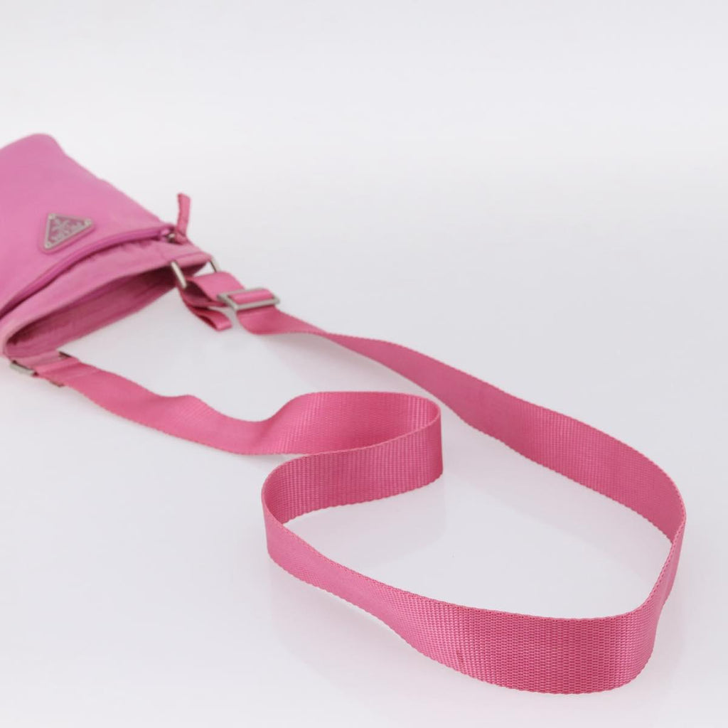 PRADA Shoulder Bag Nylon Pink Silver Auth 207599A