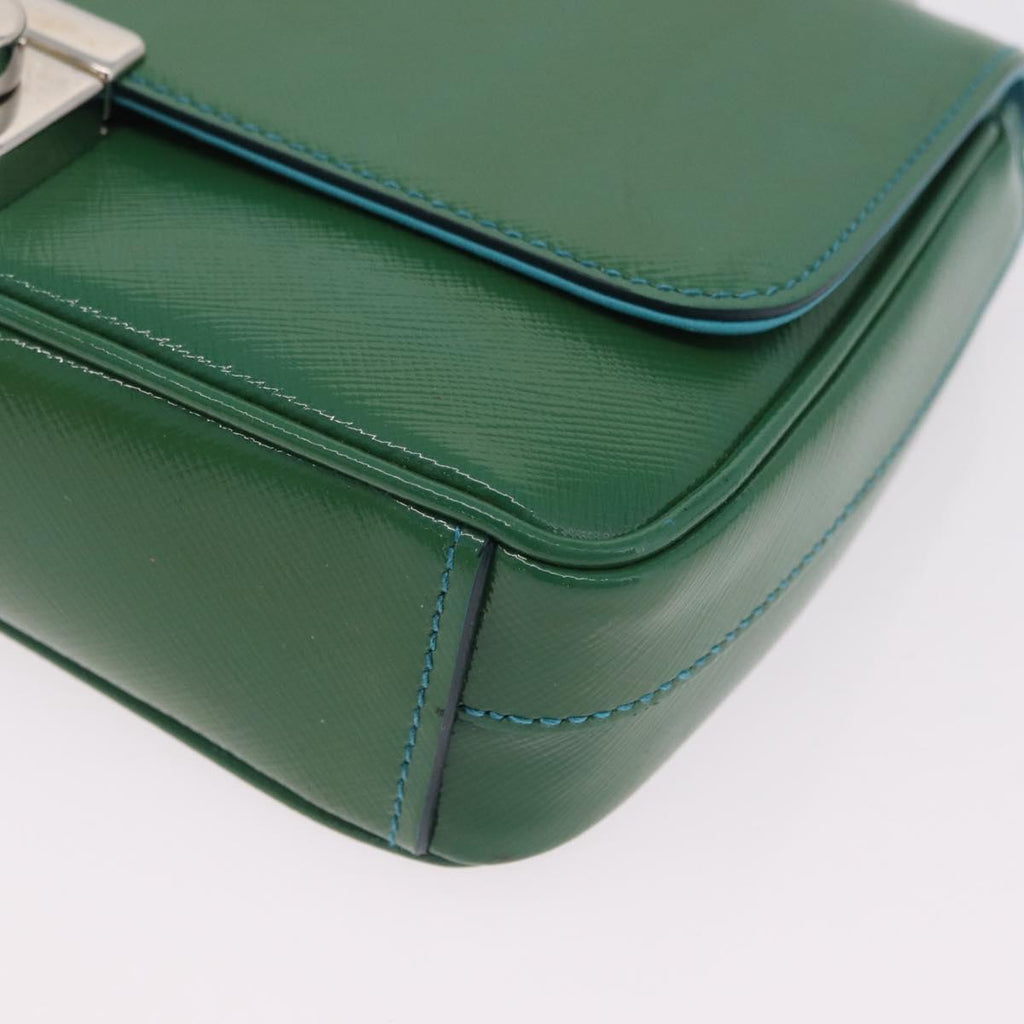 PRADA Chain Shoulder Bag Safiano Leather Green Silver Auth 207634V
