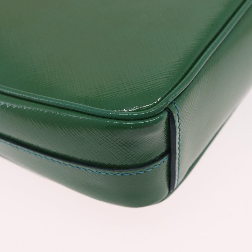 PRADA Chain Shoulder Bag Safiano Leather Green Silver Auth 207634V