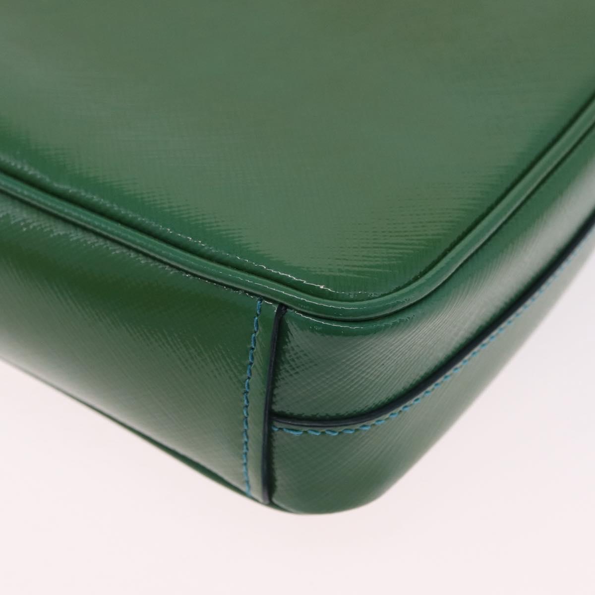 PRADA Chain Shoulder Bag Safiano Leather Green Silver Auth 207634V