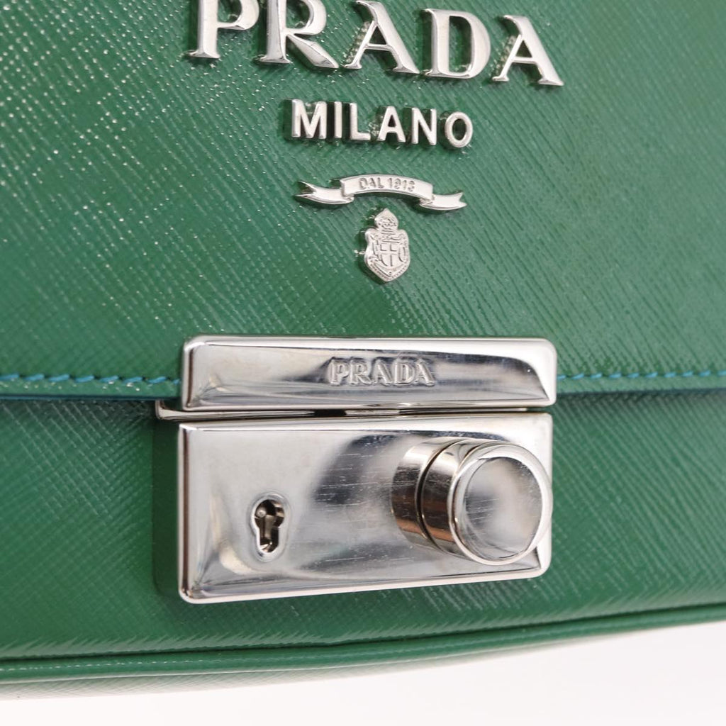 PRADA Chain Shoulder Bag Safiano Leather Green Silver Auth 207634V