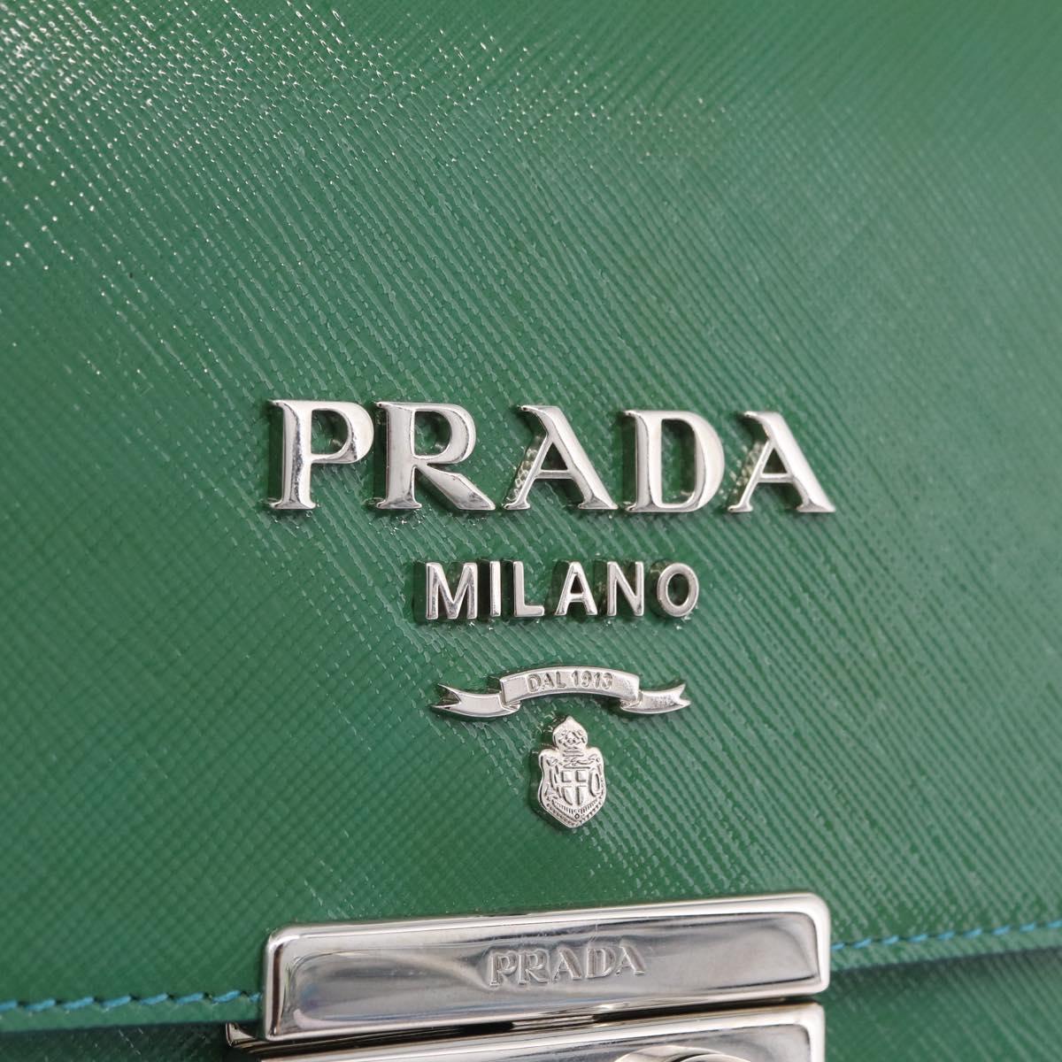 PRADA Chain Shoulder Bag Safiano Leather Green Silver Auth 207634V