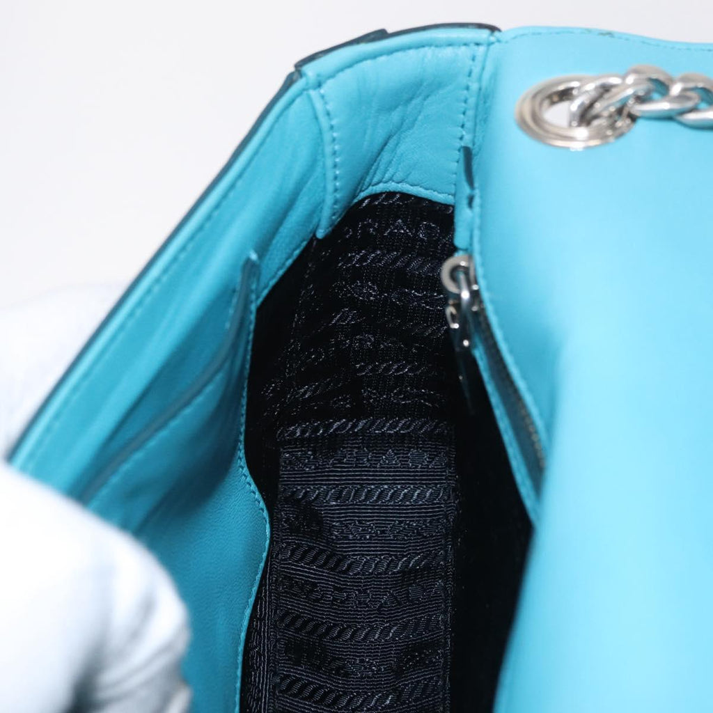 PRADA Chain Shoulder Bag Safiano Leather Green Silver Auth 207634V