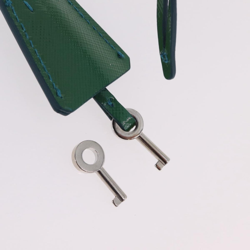 PRADA Chain Shoulder Bag Safiano Leather Green Silver Auth 207634V