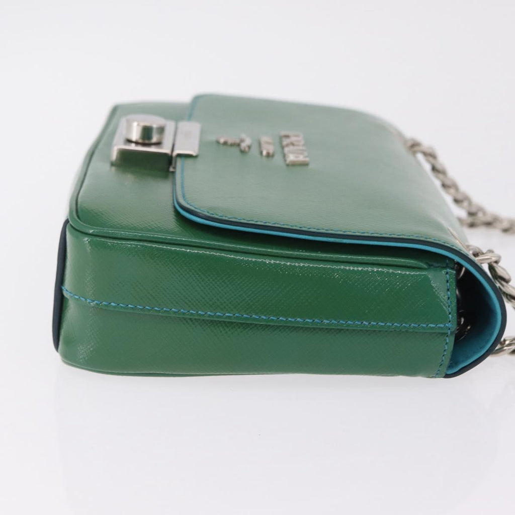 PRADA Chain Shoulder Bag Safiano Leather Green Silver Auth 207634V