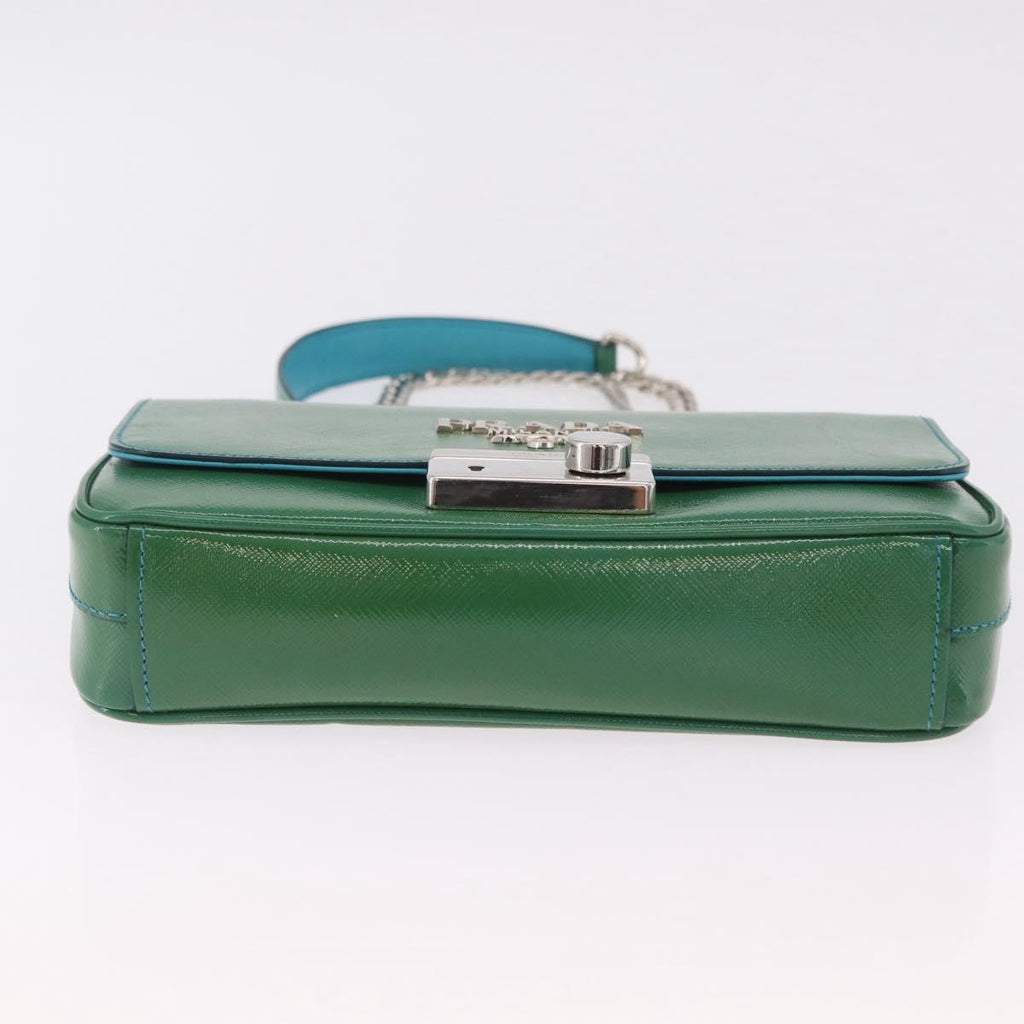 PRADA Chain Shoulder Bag Safiano Leather Green Silver Auth 207634V