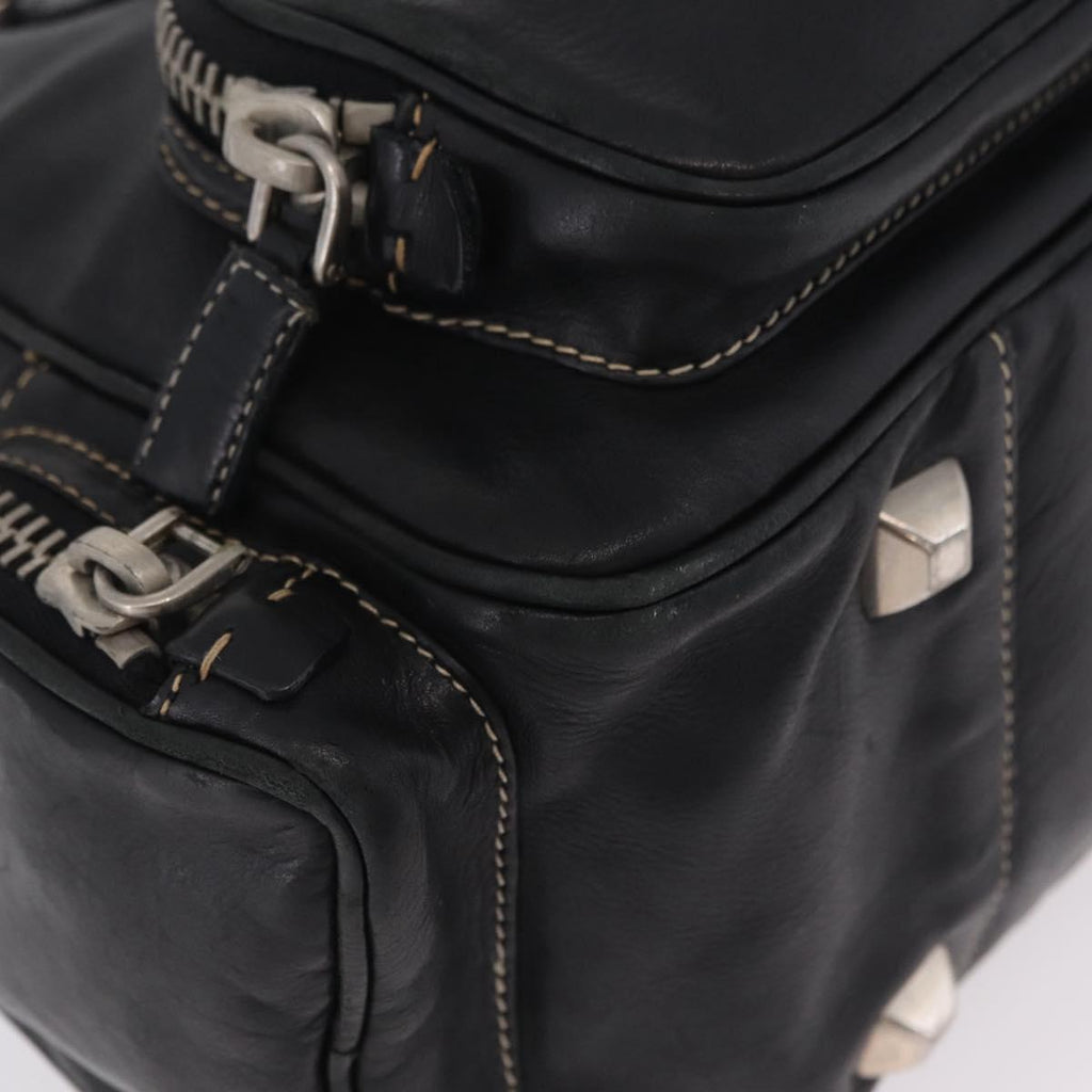 PRADA Hand Bag Leather Black Silver Auth 207680