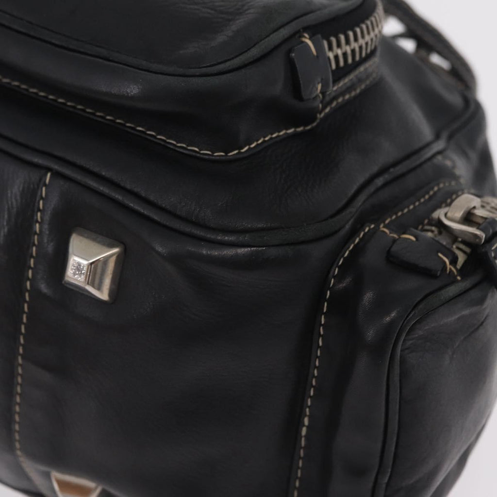 PRADA Hand Bag Leather Black Silver Auth 207680