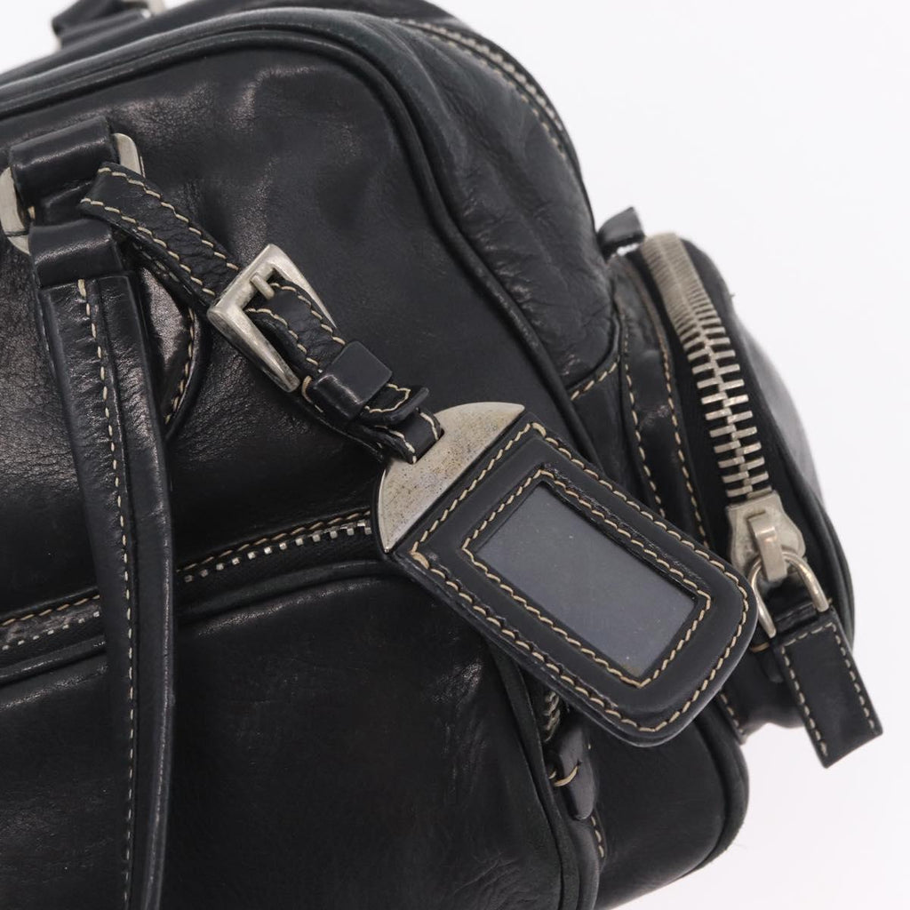 PRADA Hand Bag Leather Black Silver Auth 207680
