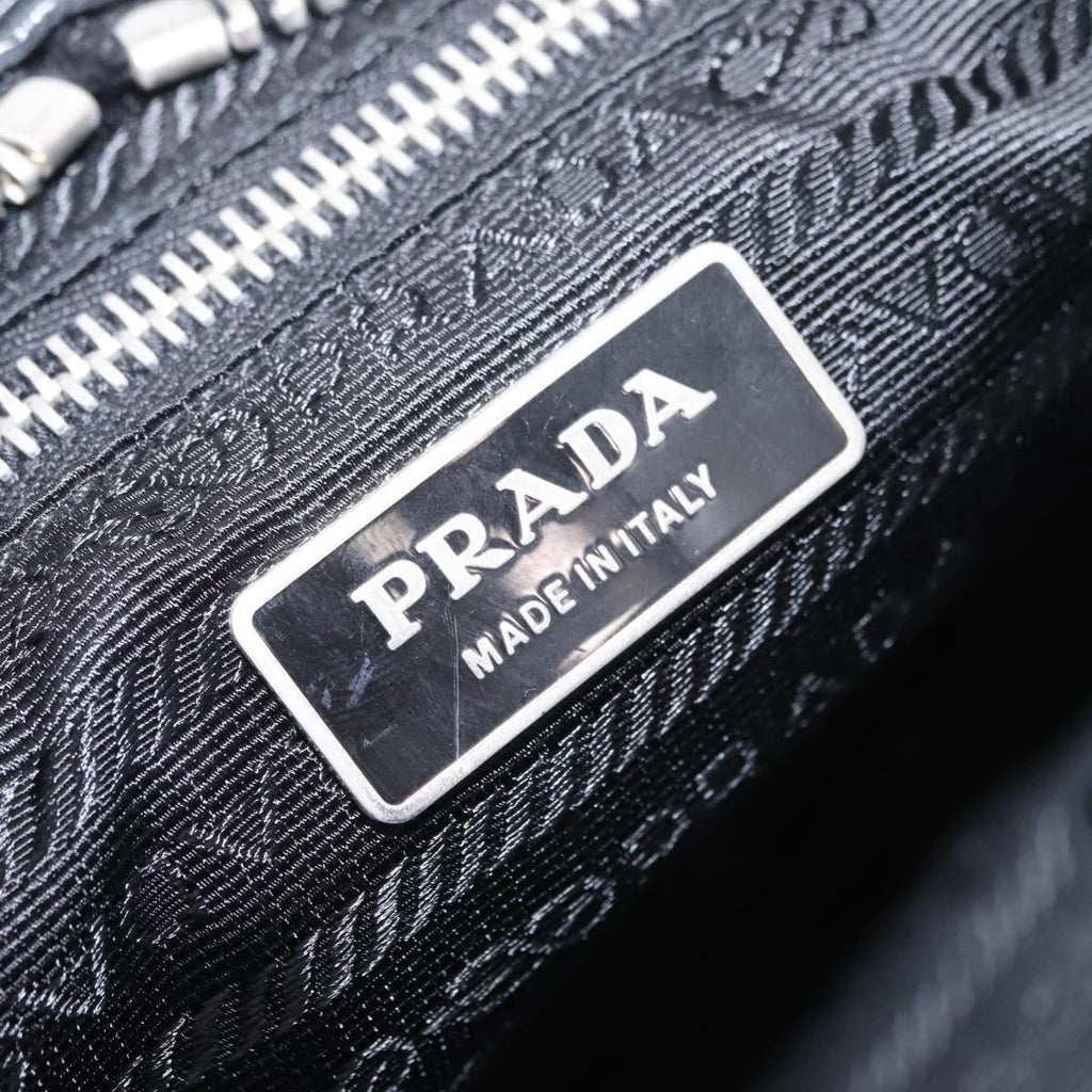 PRADA Hand Bag Leather Black Silver Auth 207680