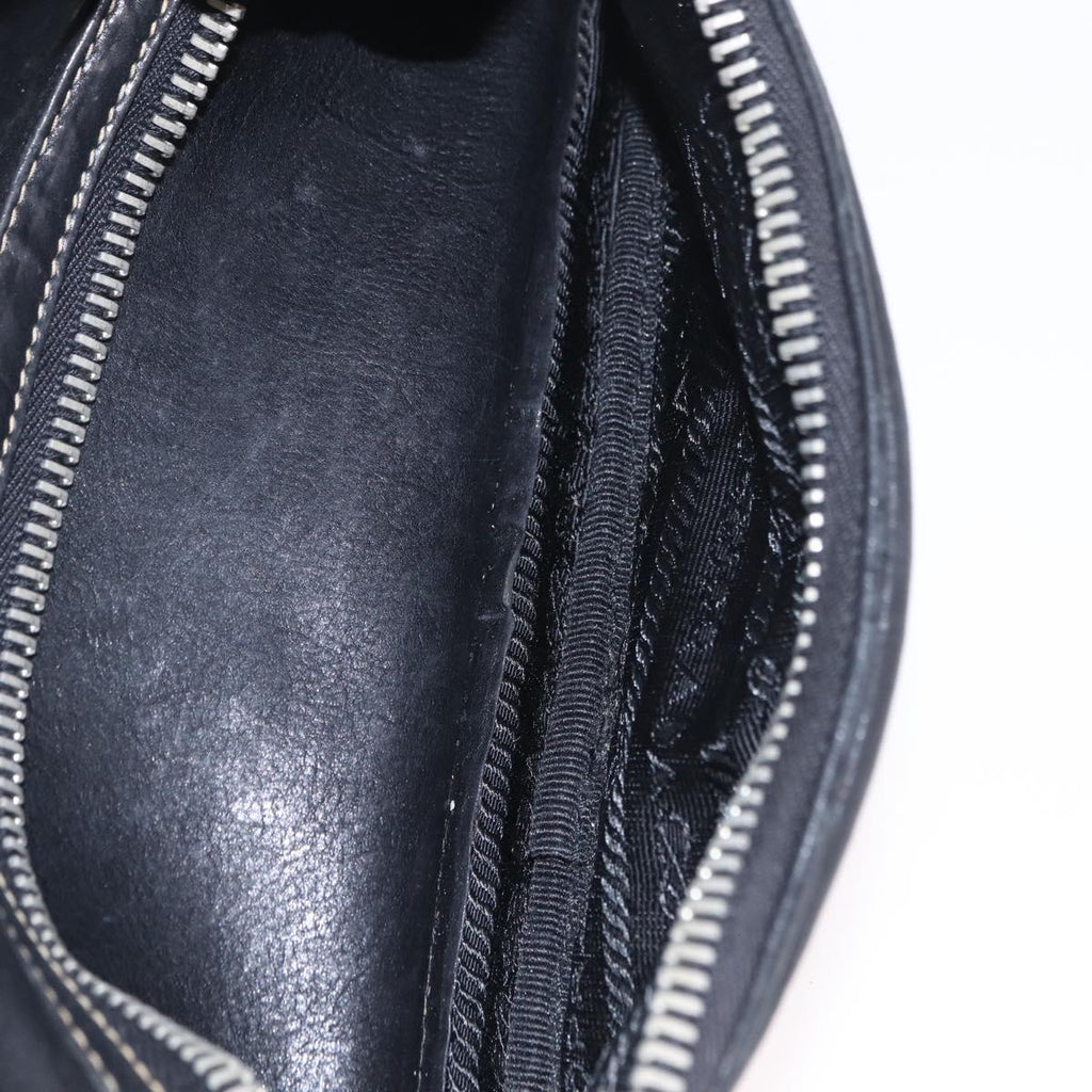 PRADA Hand Bag Leather Black Silver Auth 207680