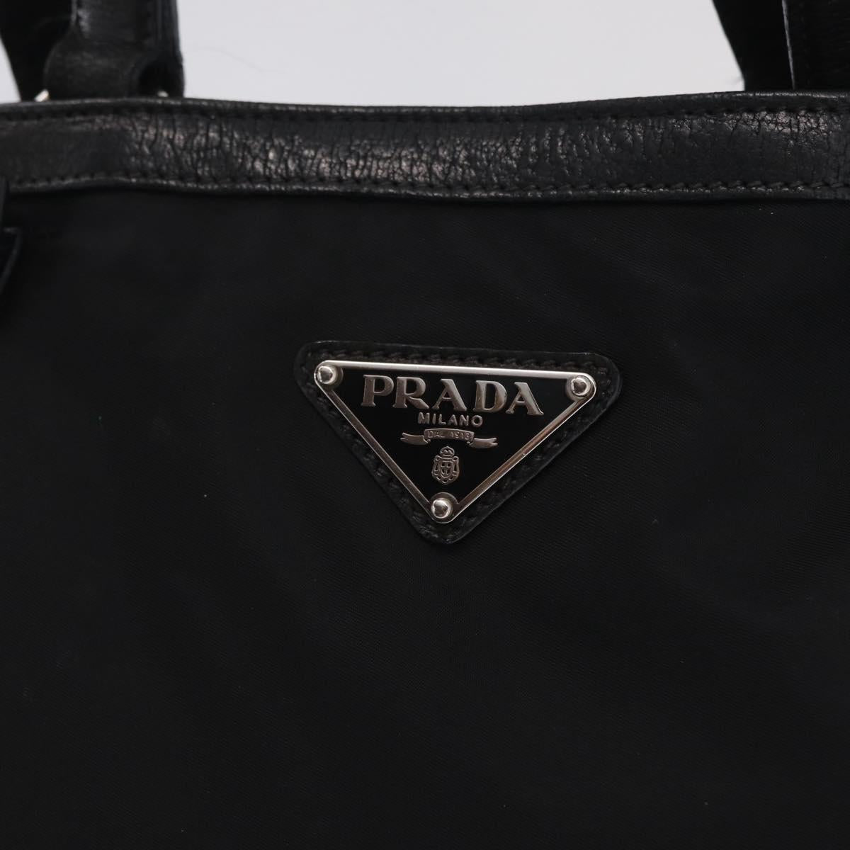 PRADA Tote Bag Nylon Black Silver Auth 207682