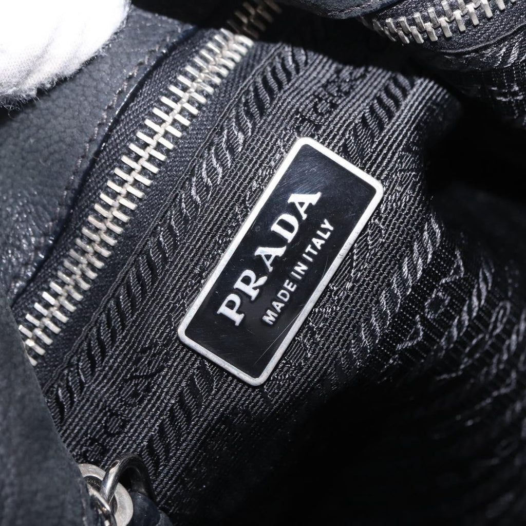 PRADA Tote Bag Nylon Black Silver Auth 207682