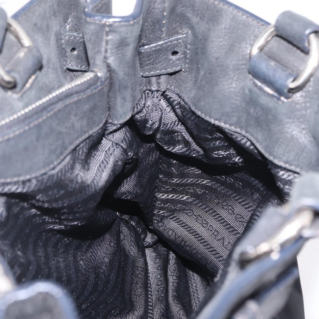 PRADA Tote Bag Nylon Black Silver Auth 207682