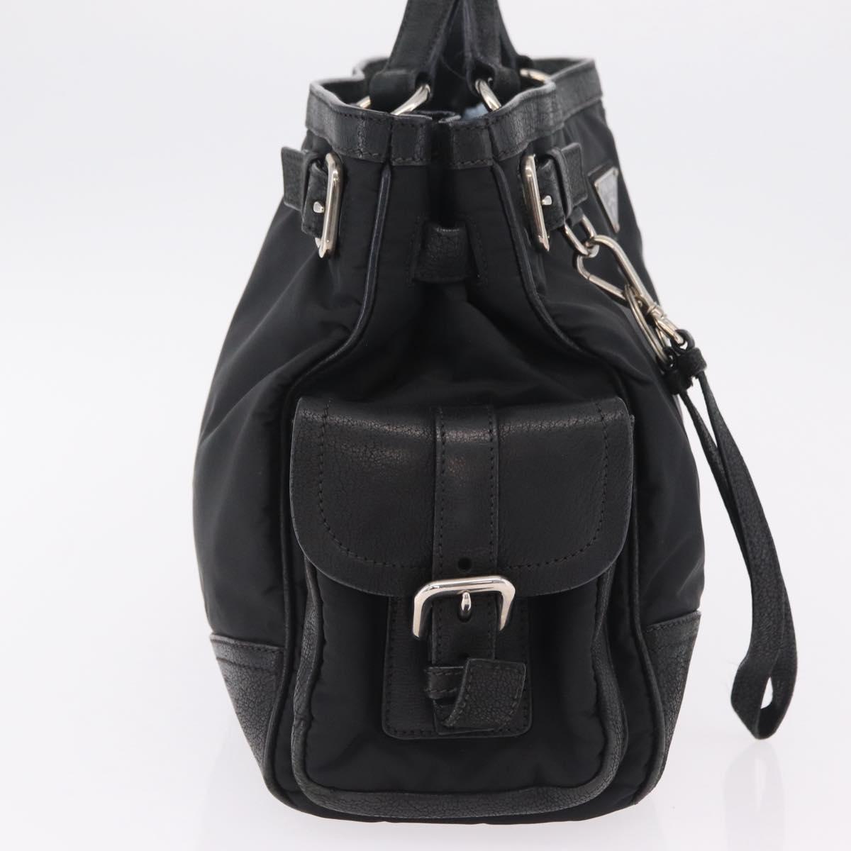 PRADA Tote Bag Nylon Black Silver Auth 207682