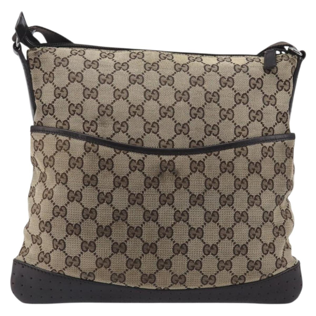 GUCCI GG Canvas Shoulder Bag Beige Silver 145857 Auth 207754