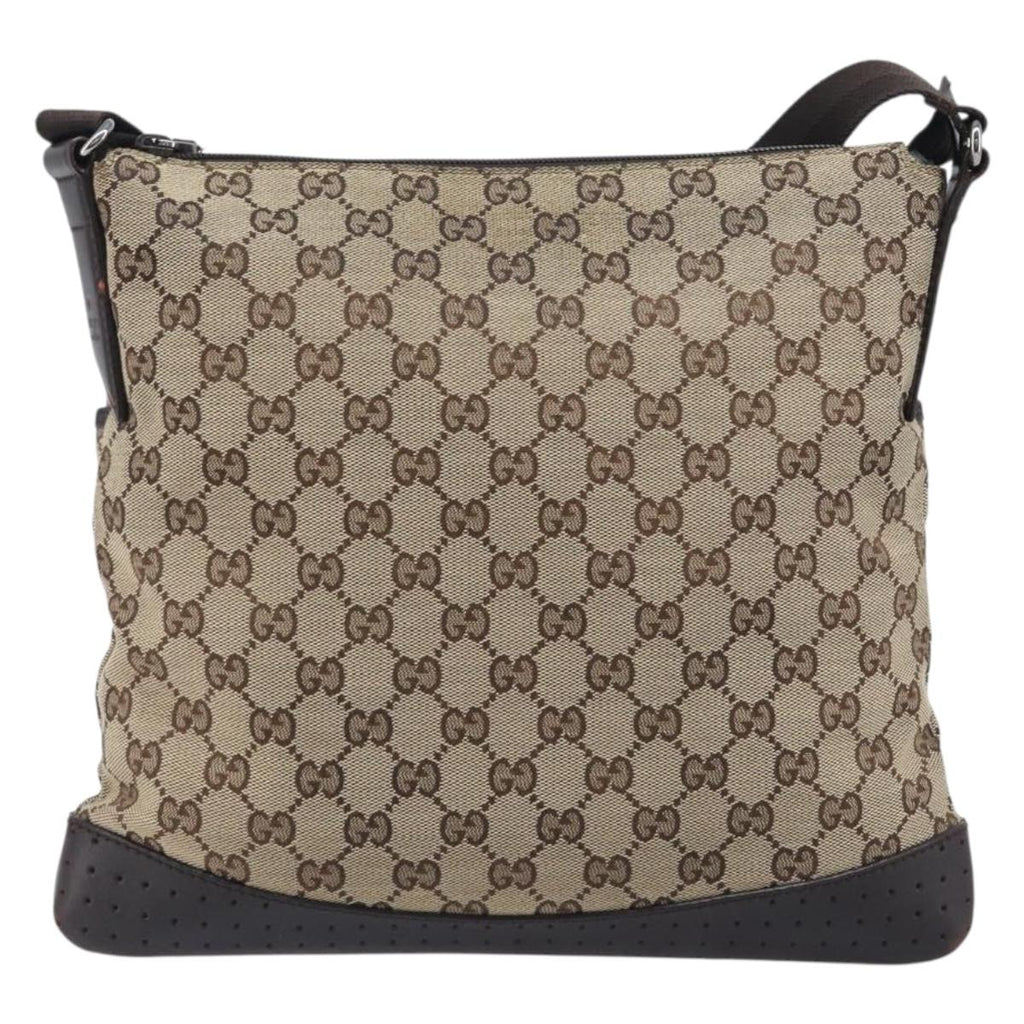 GUCCI GG Canvas Shoulder Bag Beige Silver 145857 Auth 207754
