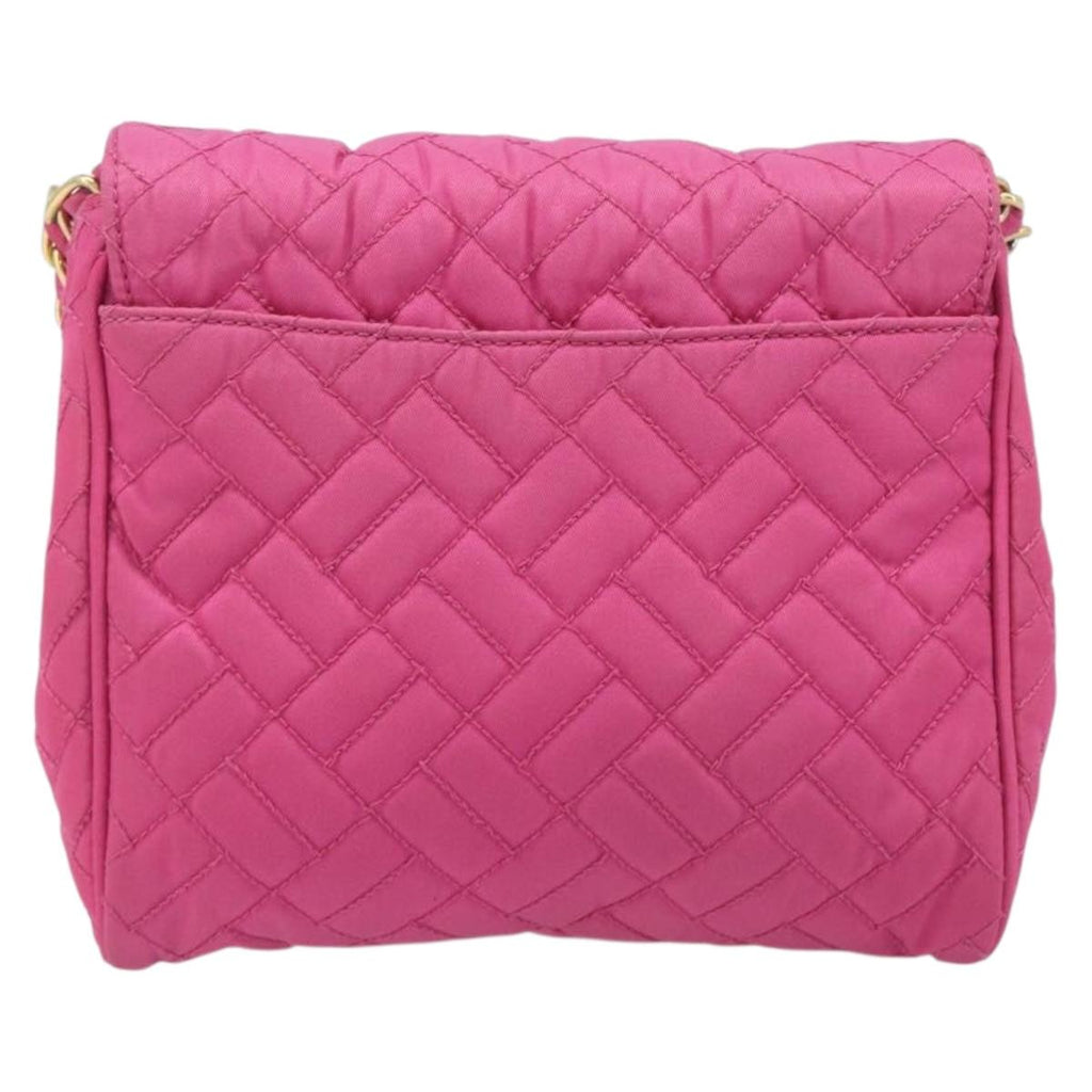 PRADA Chain Shoulder Bag Nylon Pink Gold Tone Auth 207772A