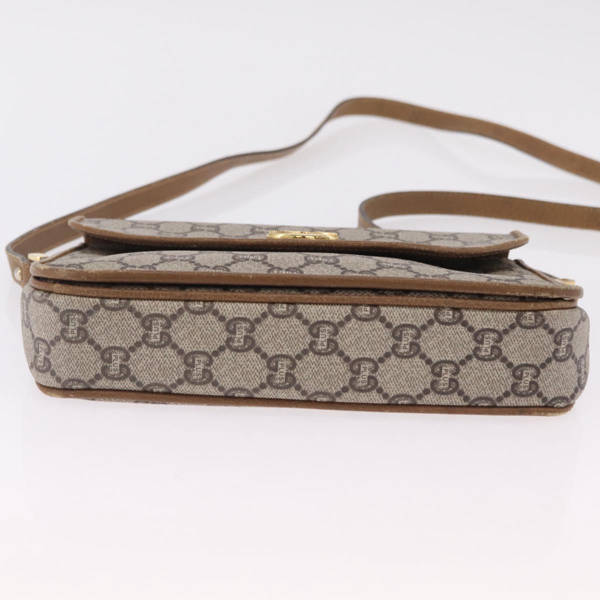 GUCCI GG Plus Supreme Shoulder Bag PVC Beige Gold Auth 207802